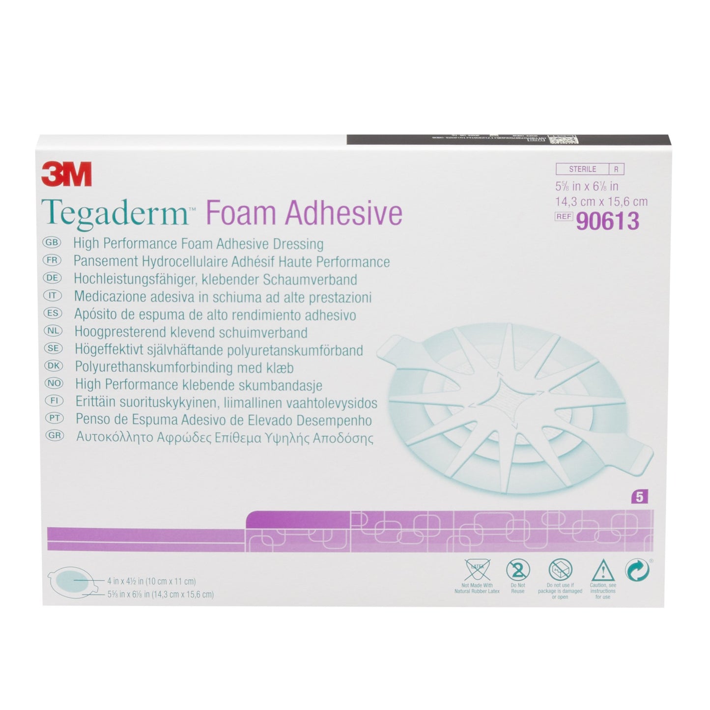 3M™ Tegaderm™ High Performance Adhesive with Border Foam Dressing, 5-5/8 x 6-1/8 Inch 1/EACH -90613