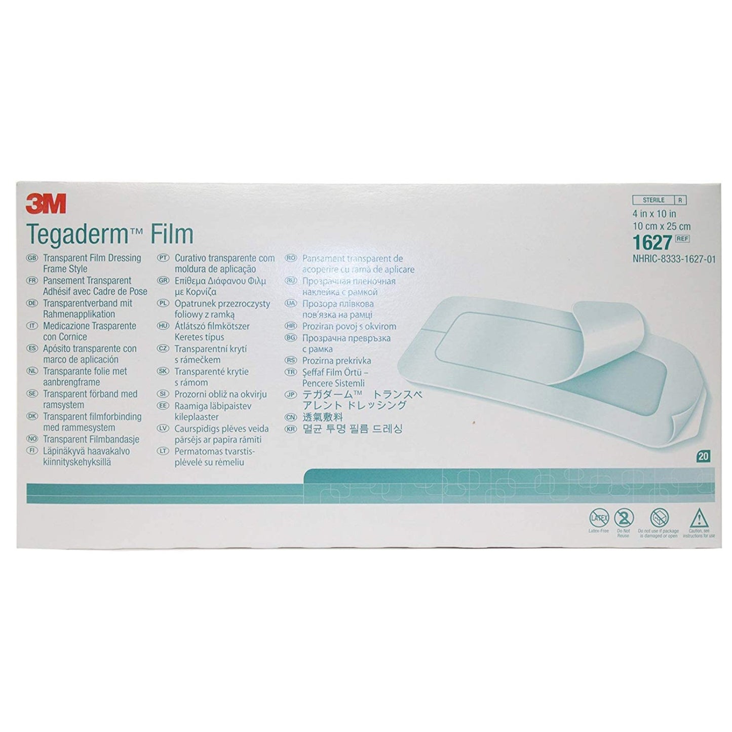 3M™ Tegaderm™ Transparent Film Dressing, 4 x 10 Inch 20/BOX -1627