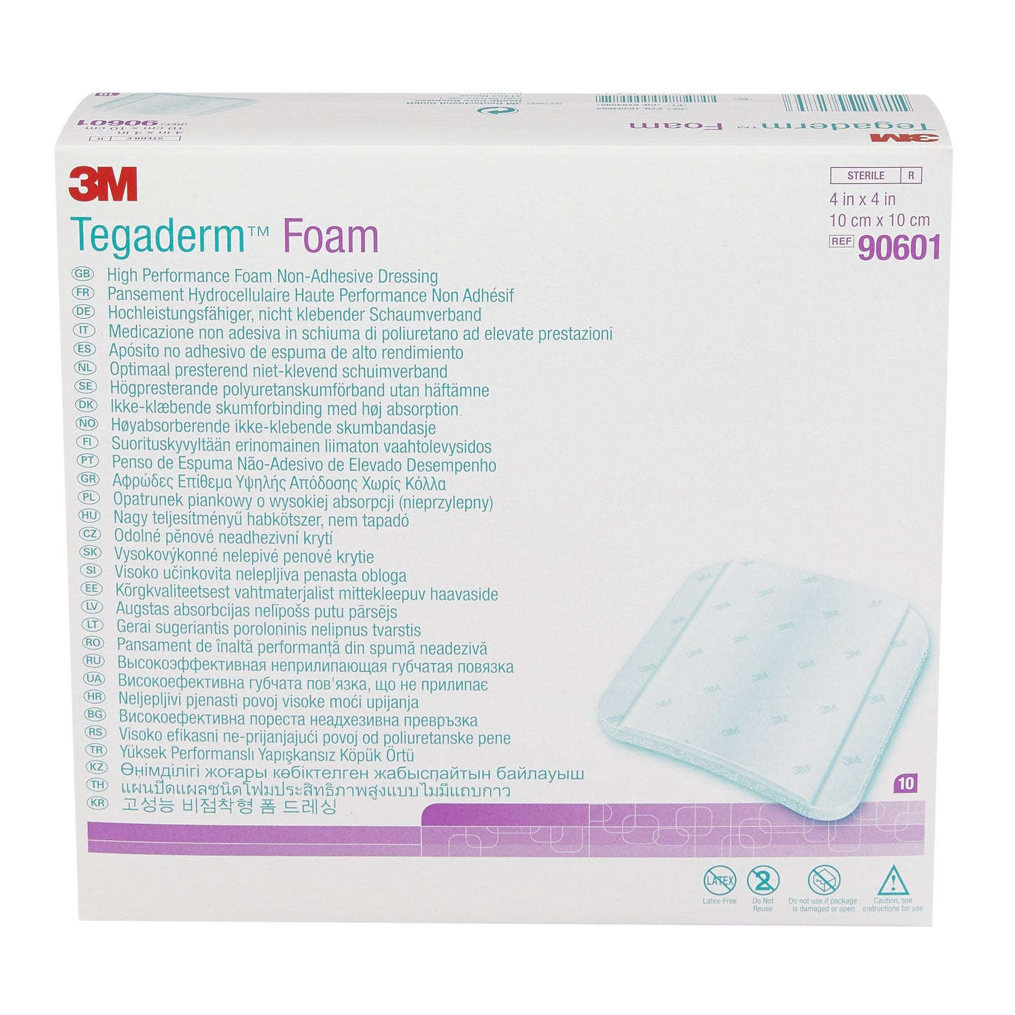 3M™ Tegaderm™ High Performance Nonadhesive without Border Foam Dressing, 4 x 4 Inch 1/EACH -90601