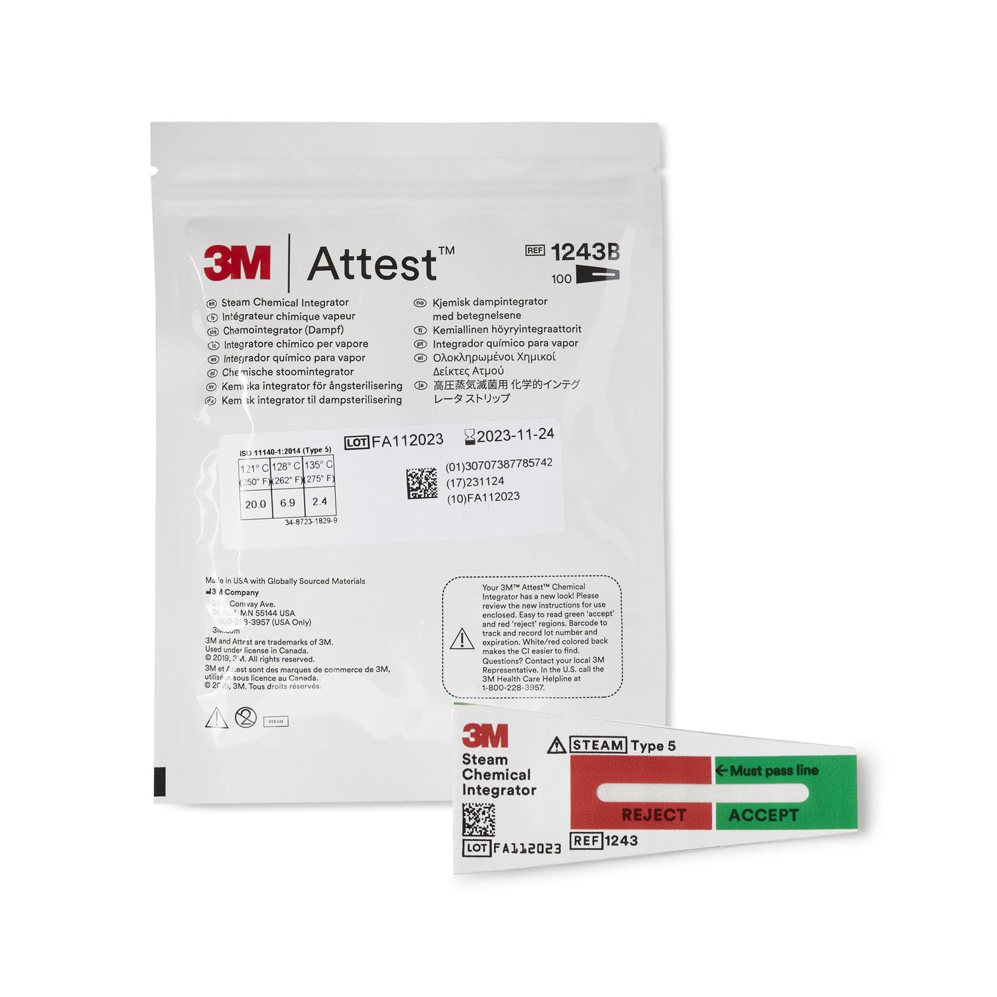 3M™ Attest™ Sterilization Chemical Integrator Strip 100/PACK -1243B