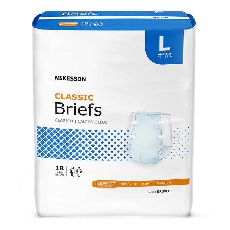 McKesson Classic Light Absorbency Incontinence Brief, Large 72/CASE -BRBRLG - BriteSources