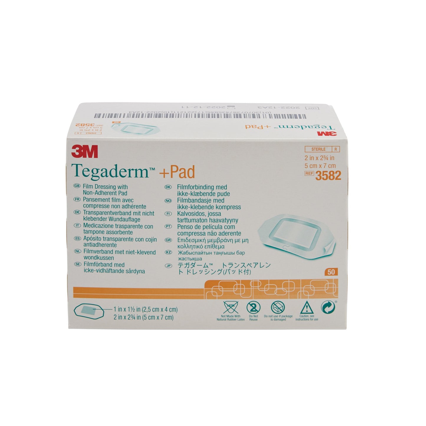 3M™ Tegaderm™ Film Dressing with Pad, 2 x 2-3/4 Inch 50/BOX -3582