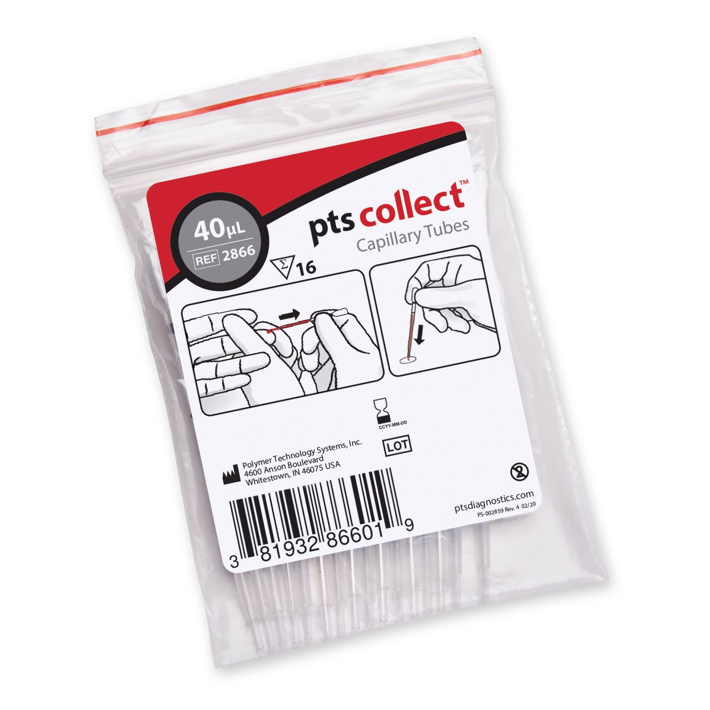 PTS Diagnostics Capillary Blood Collection Tube, 40 µL