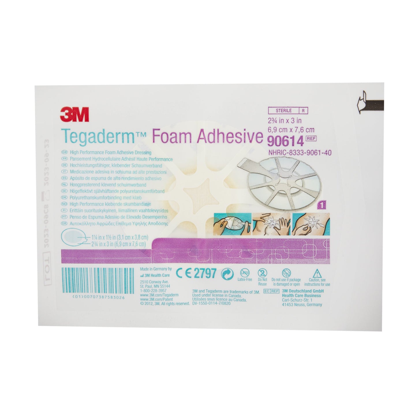 3M™ Tegaderm™ High Performance Adhesive with Border Foam Dressing, 2 x 2 Inch 10/BOX -90614