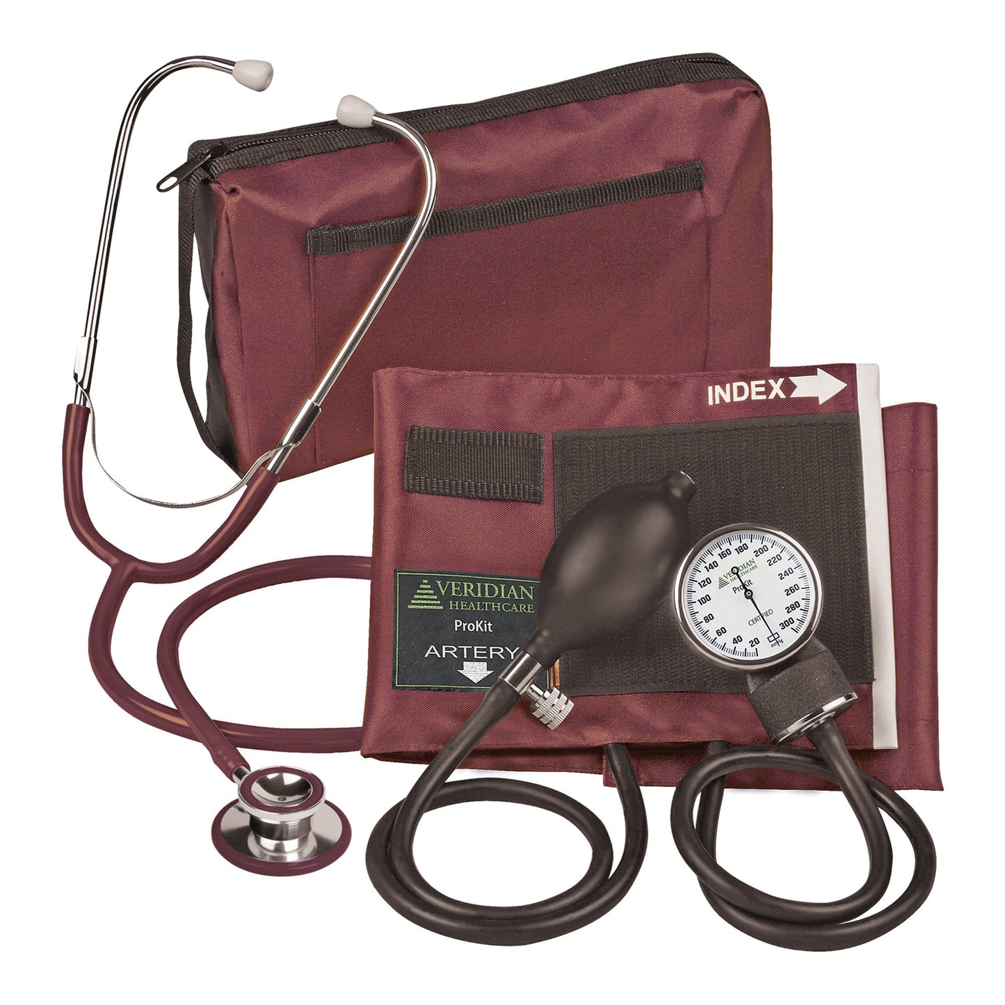 Combo ProKit™ Aneroid Sphygmomanometer Unit with Stethoscope, Burgundy 1/EACH -02-12704