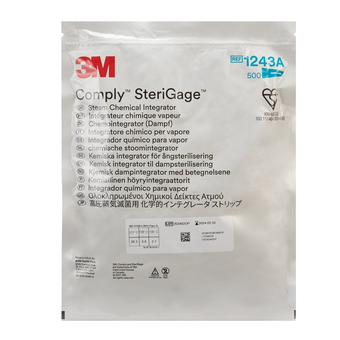 3M™ Comply™ SteriGage Chemical Integrator, Steam 2/CASE -1243A