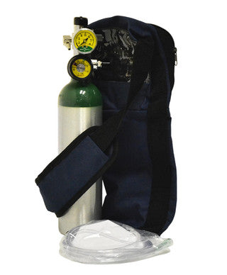 Mada Oxygen Kits. 416 Liter Aluminum Oxygen Kit, "D" Cylinder, Empty, 1503E Cylinder, 1442 Fixed Flow Mini-Regulator, Mask & Tube, High Impact Carryin