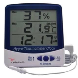 Thermometer, Hygrometer Digital W/Clock Cardnl, 1/Ea
