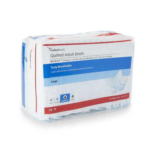 Wings™ Super Quilted Maximum Absorbency Incontinence Brief, Large 72/CASE -87084A