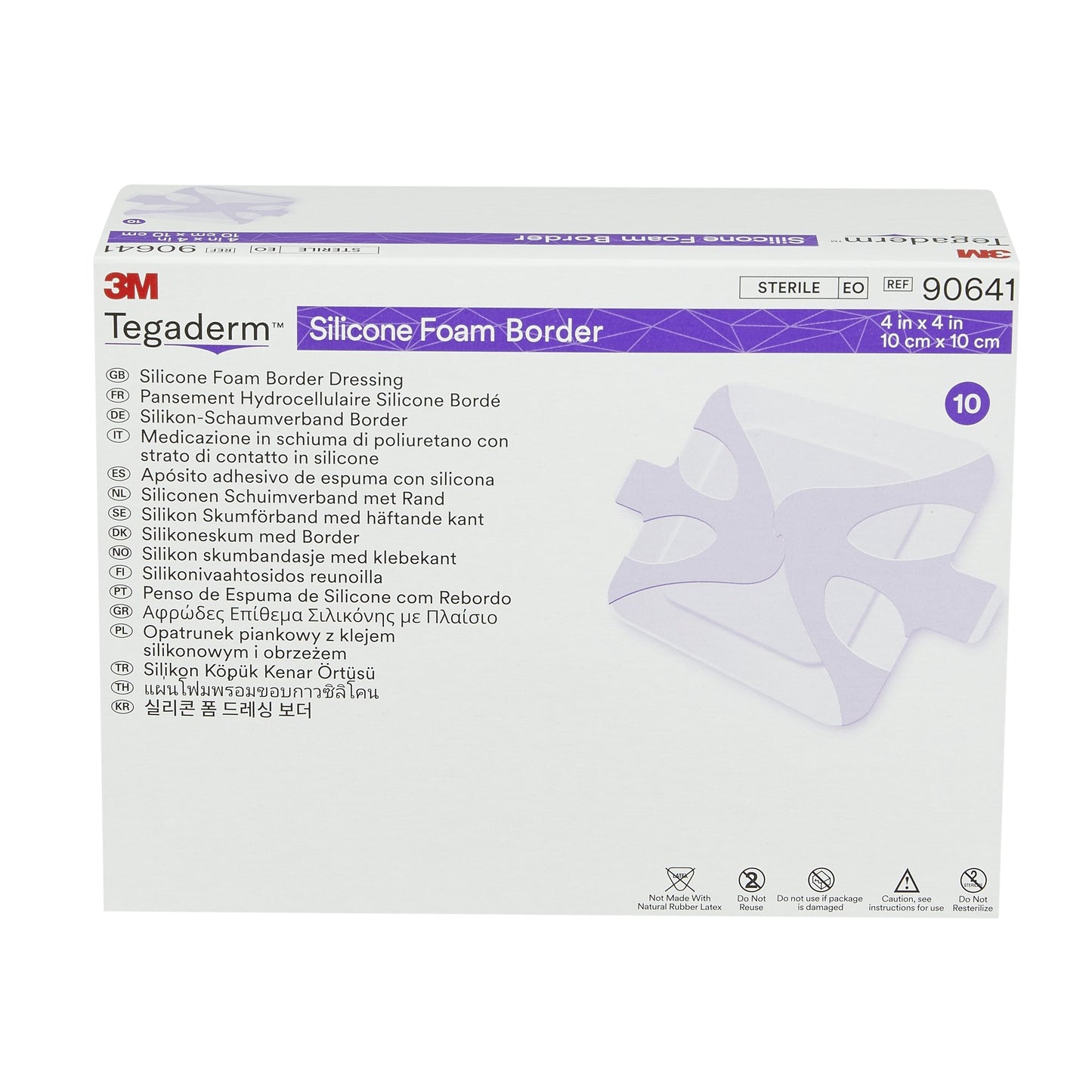 3M™ Tegaderm™ Silicone Adhesive with Border Silicone Foam Dressing, 4 x 4 Inch 10/BOX -90641