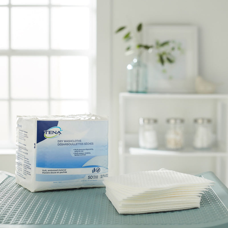 Tena® Dry Disposable Washcloths, 10.25 x 13 in.