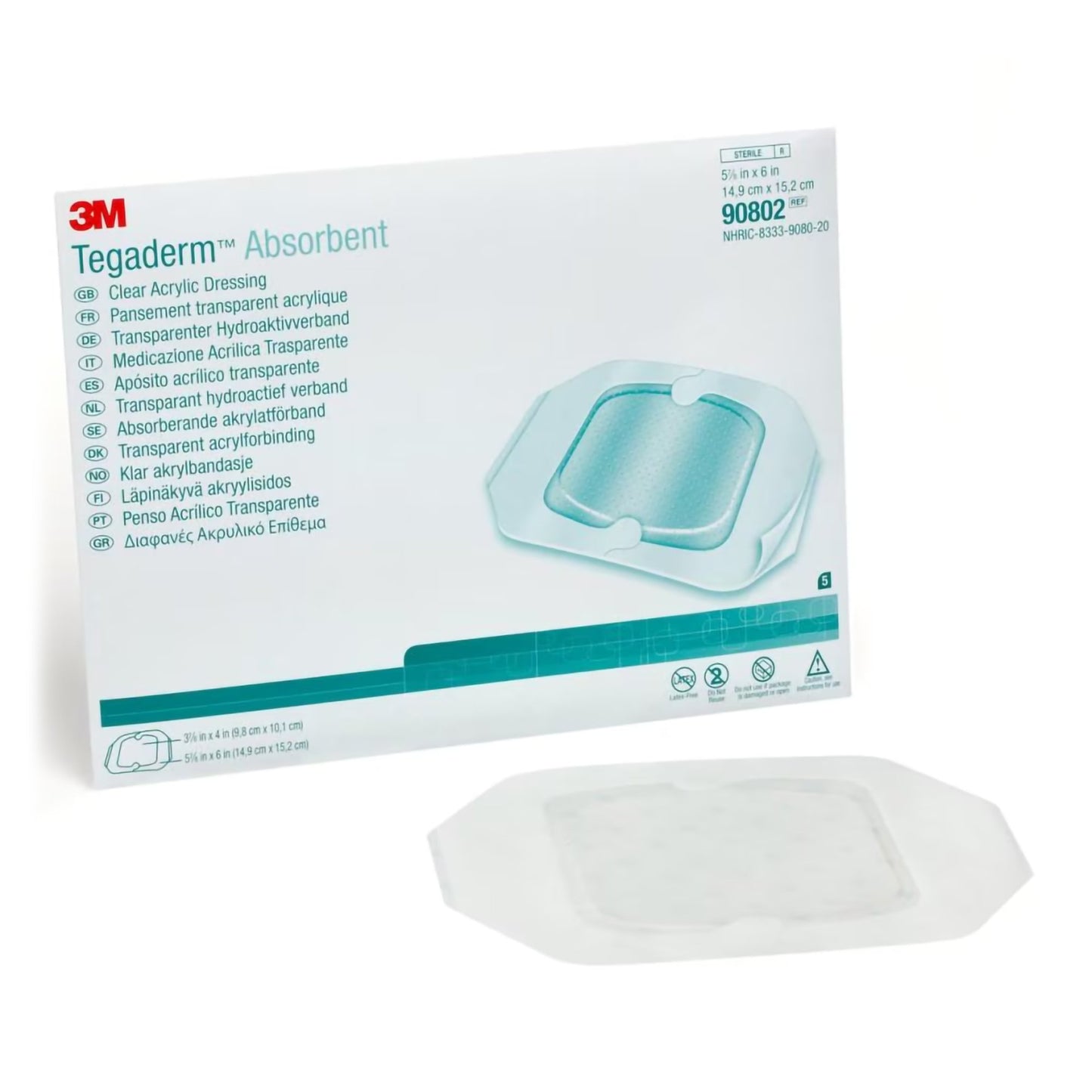 3M™ Tegaderm™ Absorbent Acrylic Transparent Film Dressing, 5-7/8 x 6 Inch 10/BOX -90802