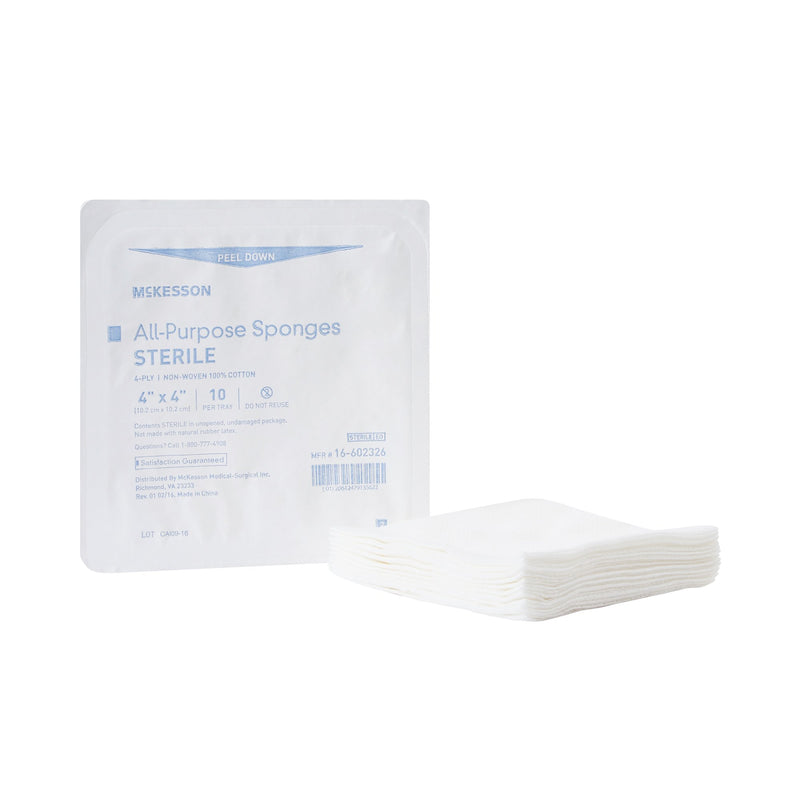 McKesson Sterile Nonwoven Sponge, 4 x 4 Inch, 4-Ply 96/CASE -16-602326 - BriteSources