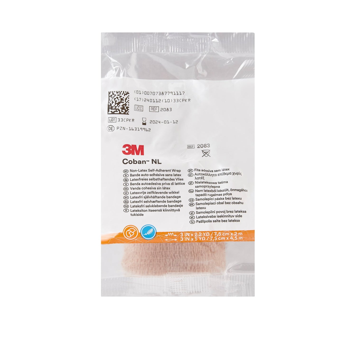 3M™ Coban™ LF Self-adherent Closure Cohesive Bandage, 3 Inch x 5 Yard, Tan 24/CASE -2083