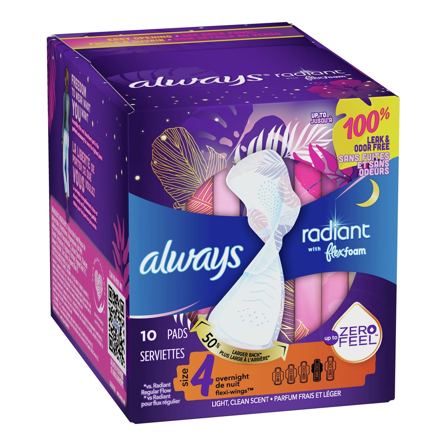 Always Radiant Overnight Pads, Size 4 10/BOX -03700081811