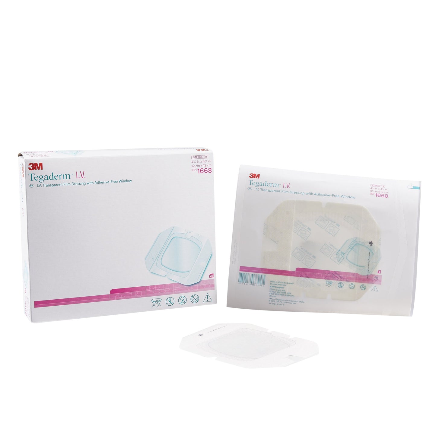 3M™ Tegaderm™ I.V. Transparent Film Dressing with Adhesive-Free Window, 4x 4 Inch 1/BOX -1668