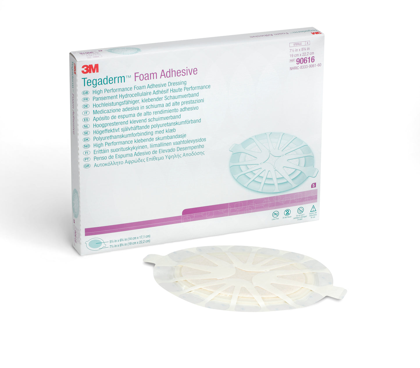 3M™ Tegaderm™ High Performance Adhesive with Border Foam Dressing, 7½ x 8 Inch Oval 15/CASE -90616