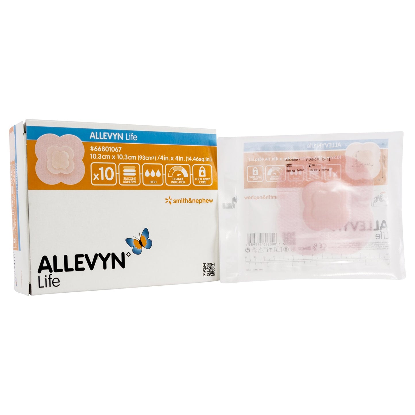 Allevyn Life Silicone Adhesive with Border Silicone Foam Dressing, 4 x 4 Inch 100/CASE -66801067