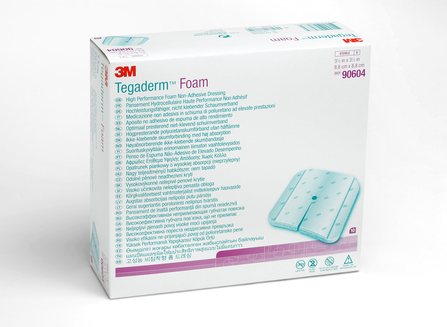 3M™ Tegaderm™ High Performance Nonadhesive without Border Foam Dressing, 3½ x 3½ Inch Fenestrated 10/BOX -90604