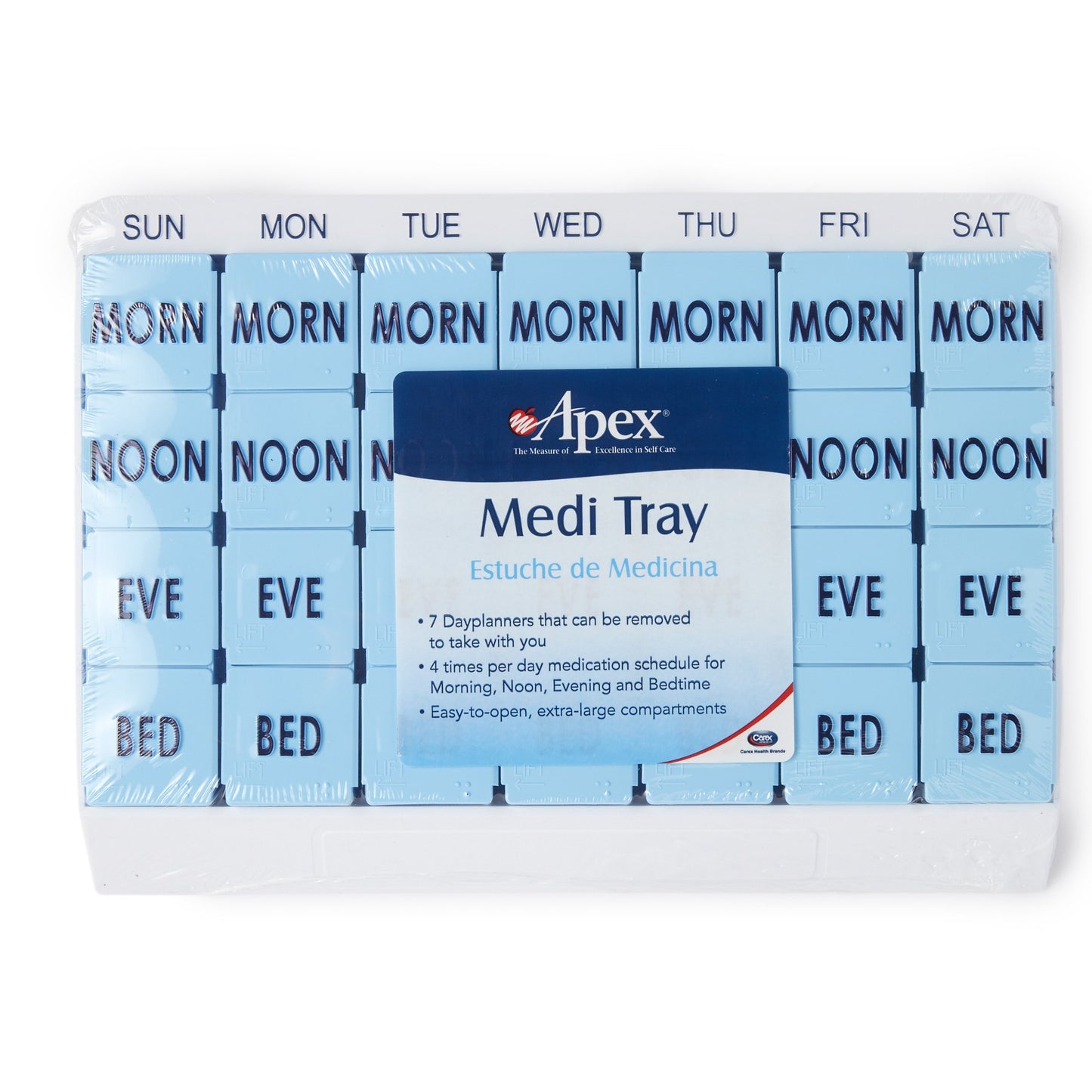 Apex Medi Tray Pill Organizer, Days of the Week / Morn, Noon, Eve, Bed 1/EACH -70027L