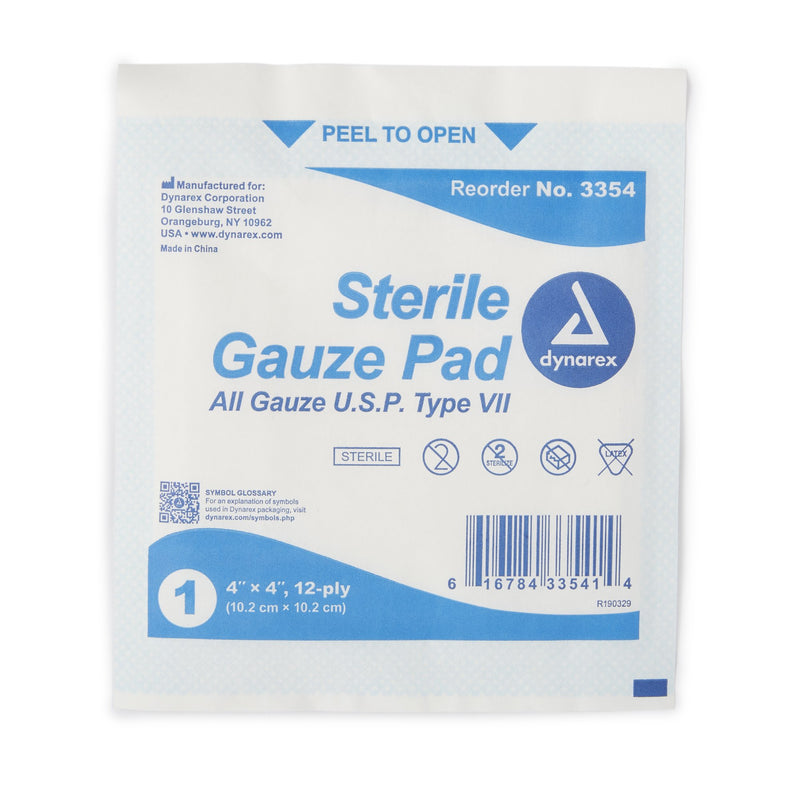 dynarex Sterile Gauze Sponge, 4 x 4 Inch, 12-Ply 1/BOX -3354 - BriteSources