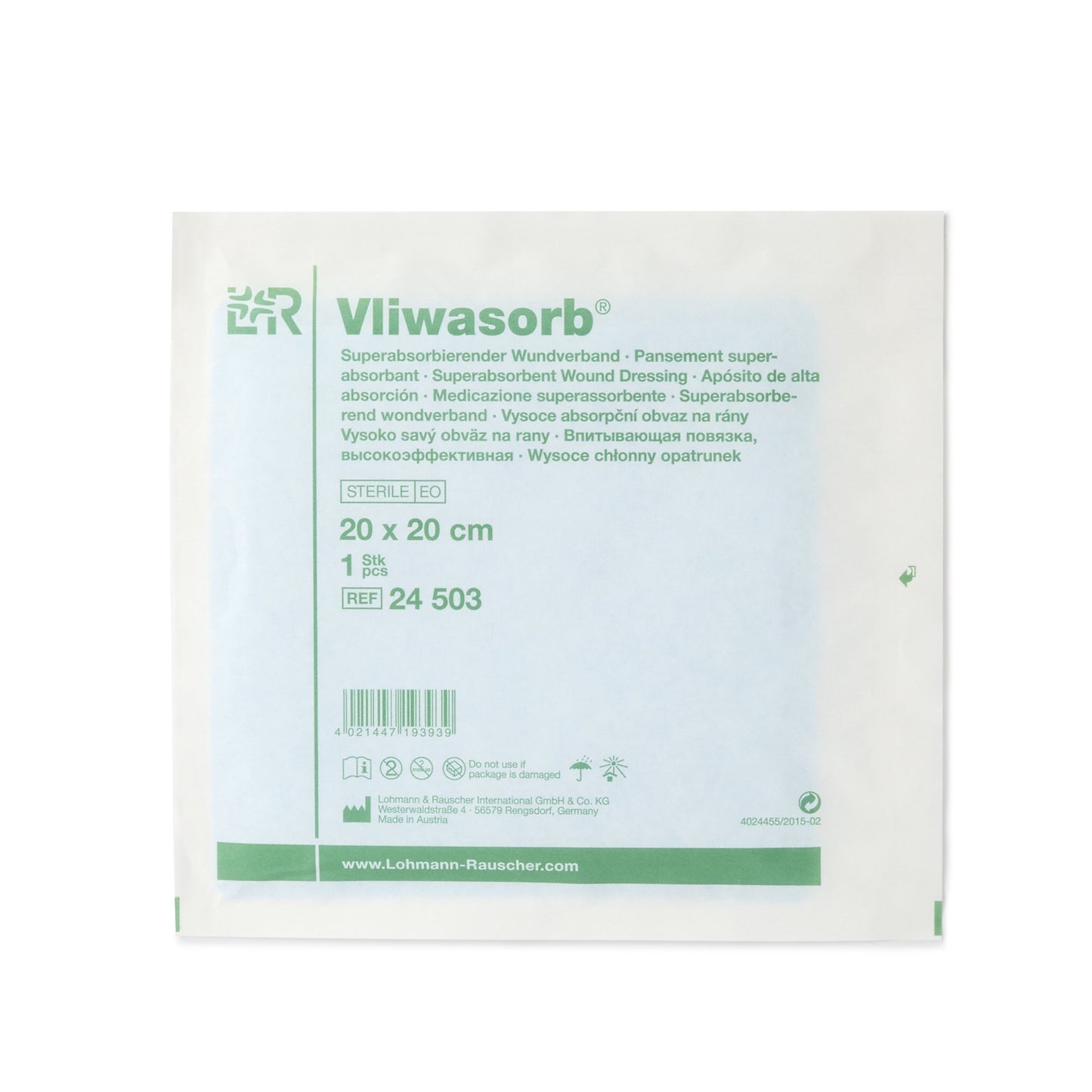 Vliwasorb Superabsorbent Wound Dressing, 8 x 8 Inch 1/EACH -24503