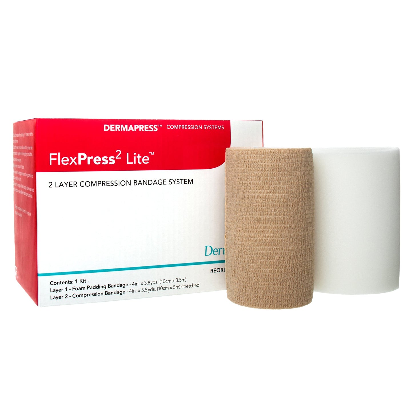 FlexPress2 Lite™ Self-adherent Closure Two-Layer Compression Bandage System, 4 Inch x 3-4/5 Yard / 4 Inch x 5-1/2 Yard