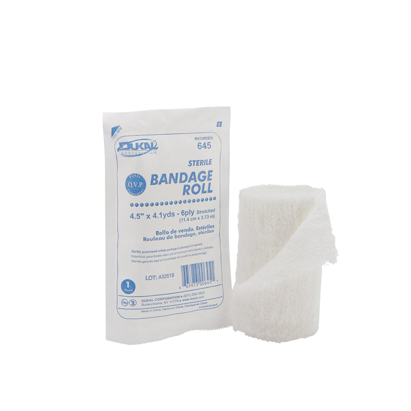 Dukal™ Sterile Fluff Bandage Roll, 4-1/2 Inch x 4-1/10 Yard, 6-Ply