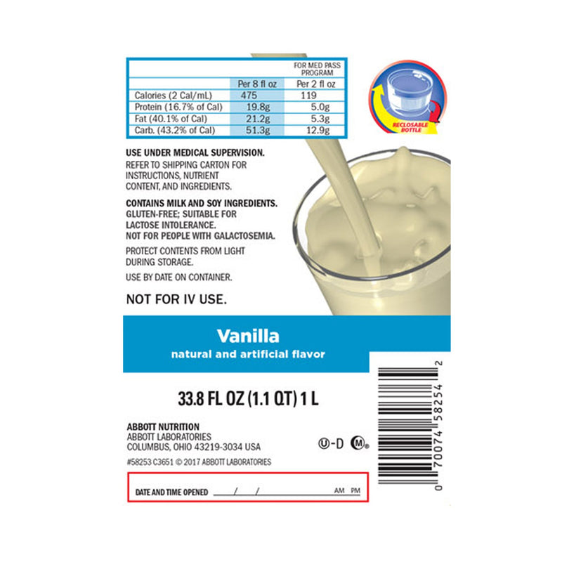 Hi-Cal Vanilla High-Calorie Oral Supplement, Ideal for Med Pass Program, 1 liter bottle 8/CASE -58253 - BriteSources