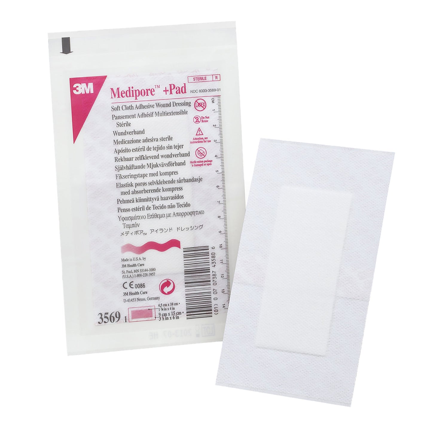 3M™ Medipore™ Adhesive Dressing, Soft Cloth, Sterile, White 25/BOX -3569