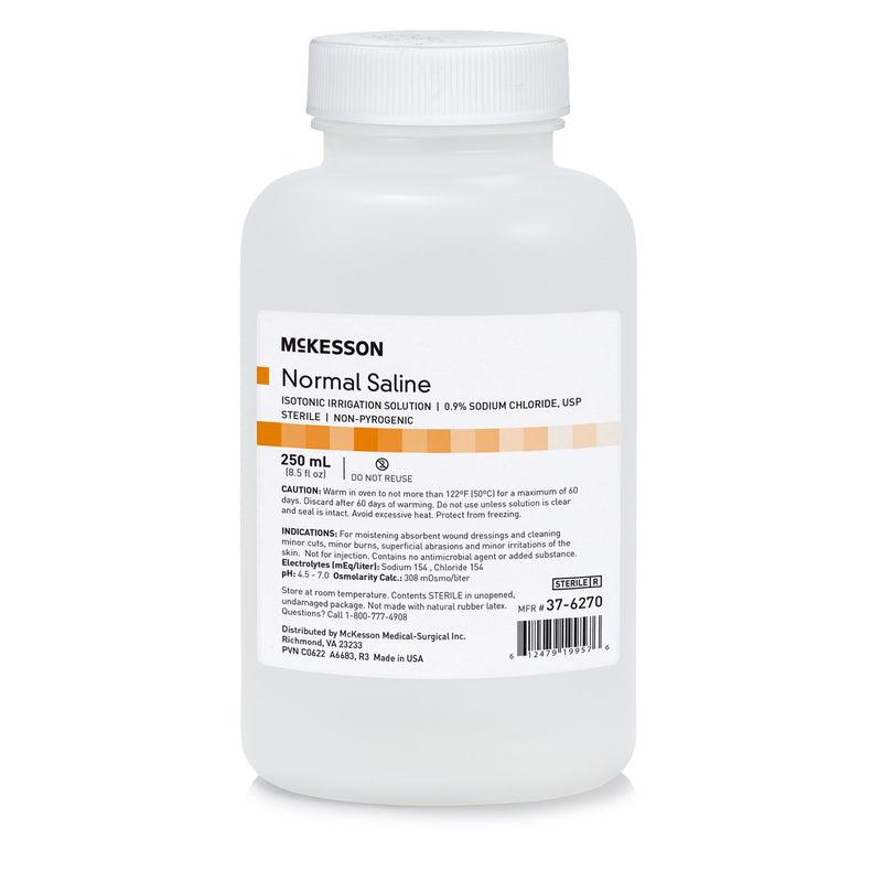 McKesson Saline Irrigation Solution, 250 mL Bottle 24/CASE -37-6270