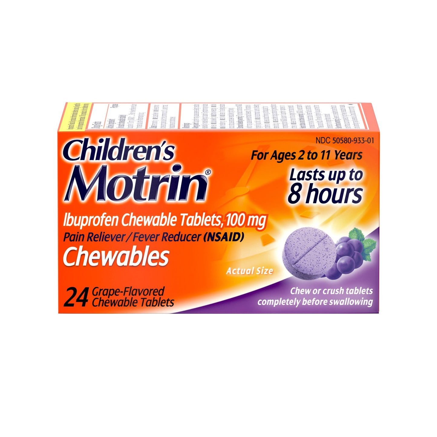 Motrin Children's Ibuprofen Chewable Tablets Dye-Free Grape