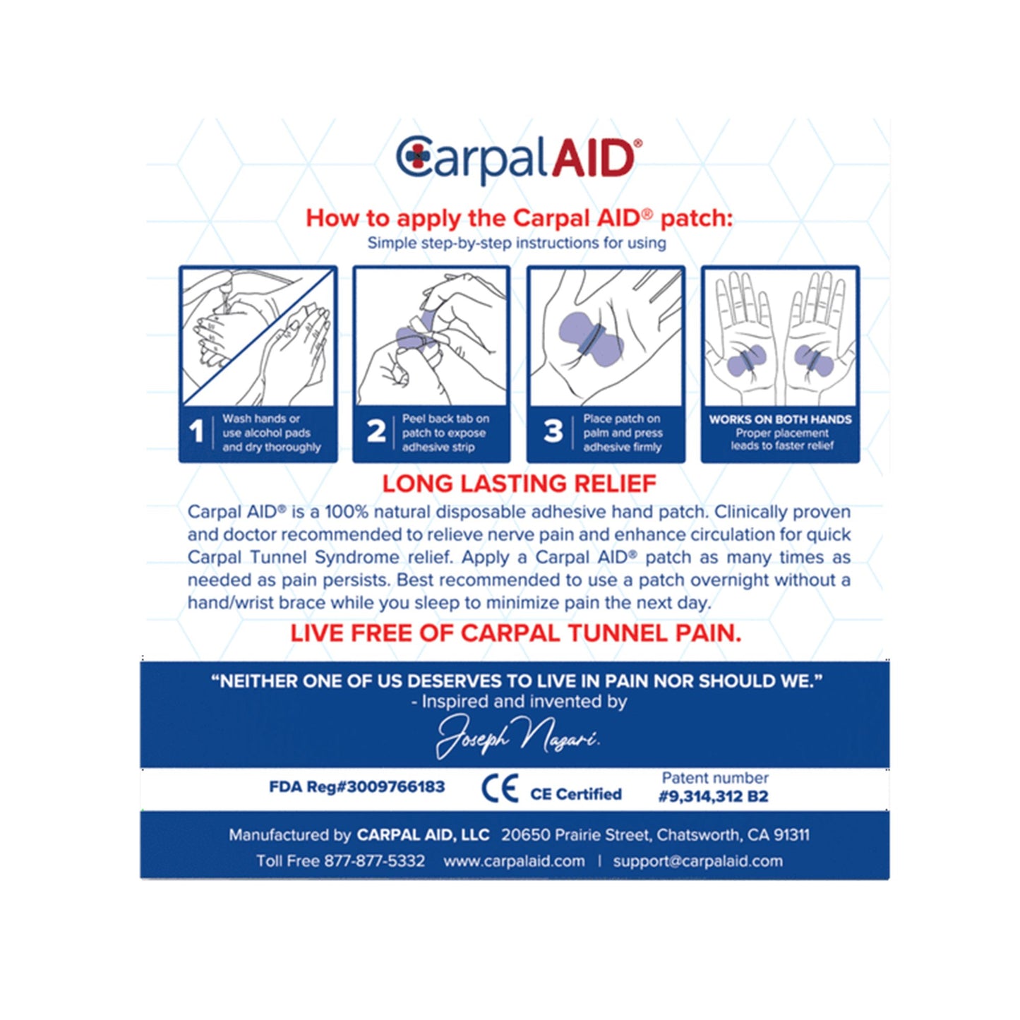 CarpalAid® Patch Pregnancy Hand-Based Carpal Tunnel Support, Small