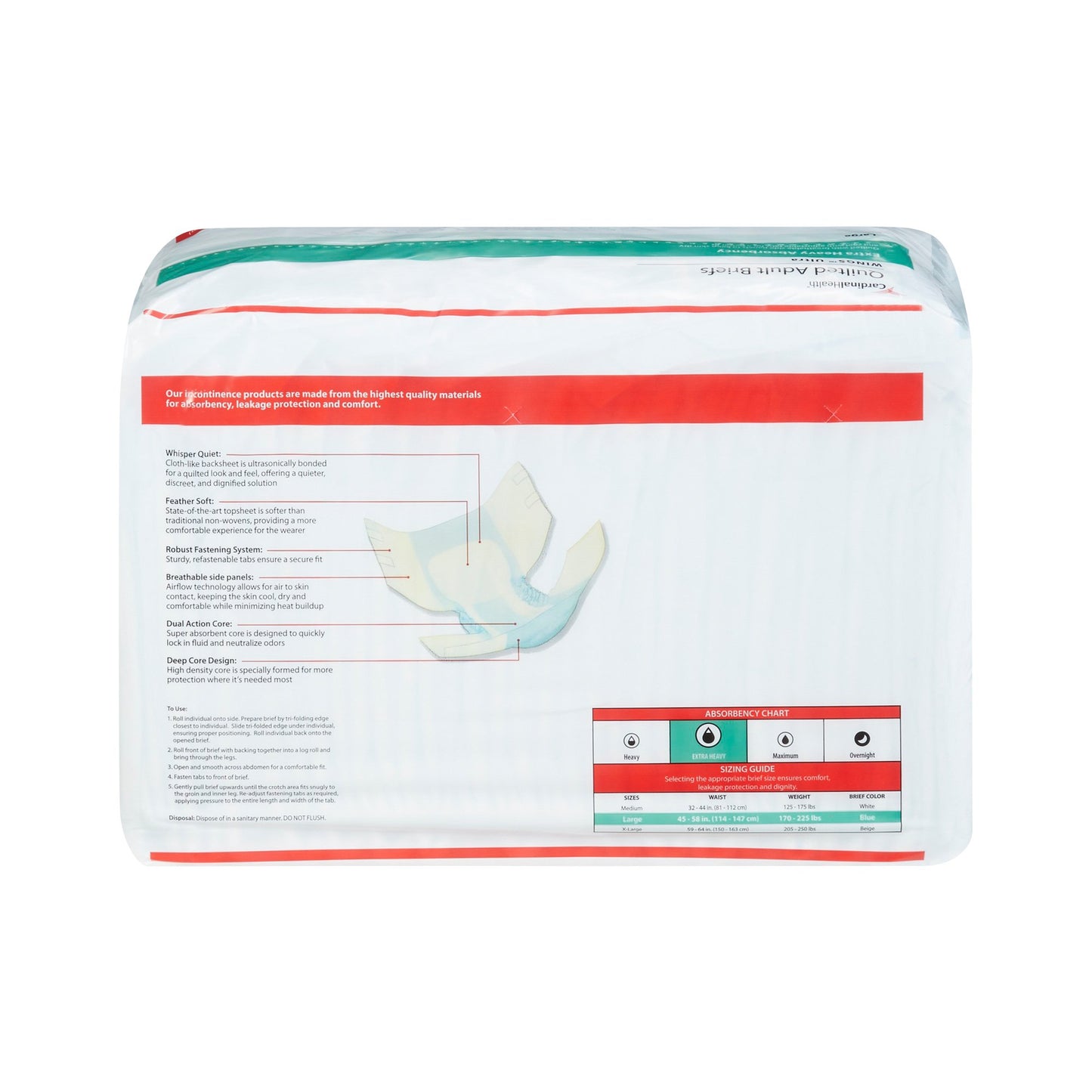 Wings™ Ultra Quilted Extra Heavy Absorbency Incontinence Brief, Large 72/CASE -77074