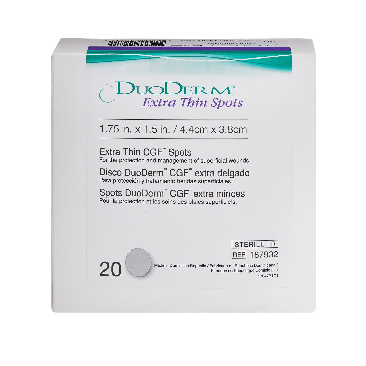 DuoDerm Extra Thin Spot Hydrocolloid Dressing, 1½ x 1 Inch