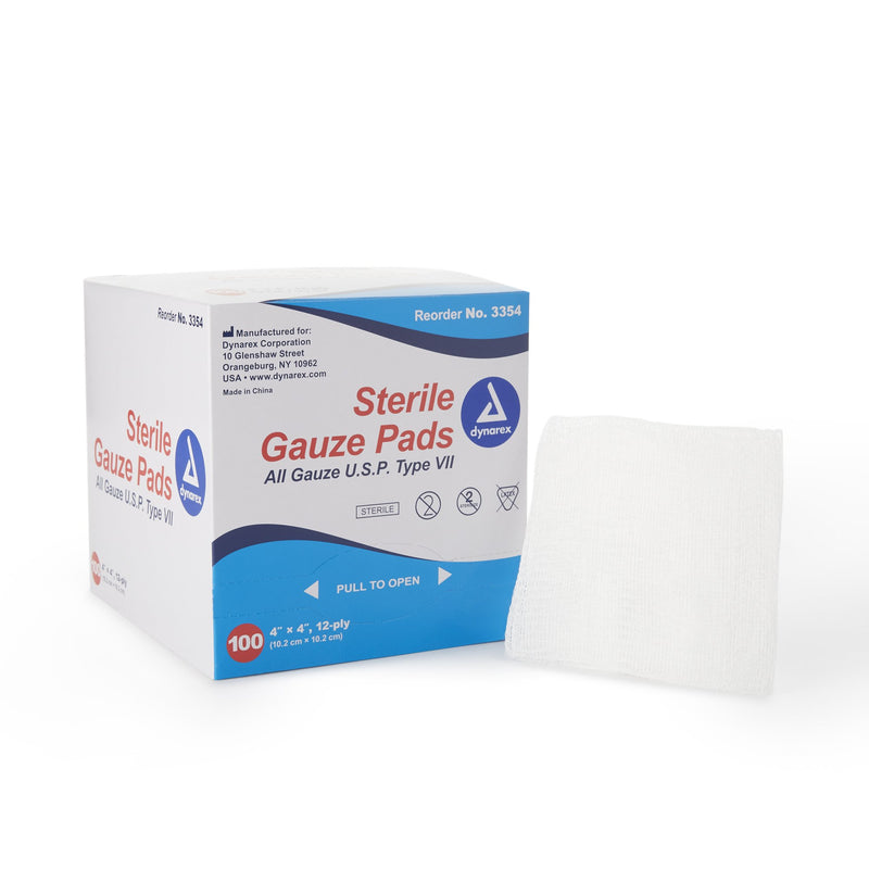 dynarex Sterile Gauze Sponge, 4 x 4 Inch, 12-Ply 1/BOX -3354 - BriteSources
