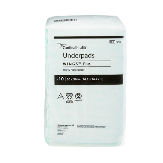 Wings Plus Underpads, Disposable, Heavy Absorbency, Beige, 30 X 30 Inch 10/BAG -948