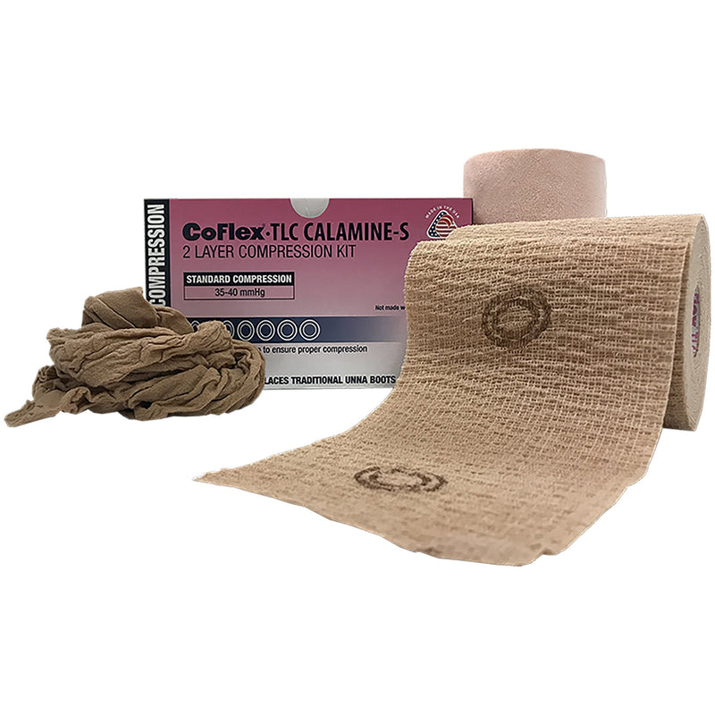 CoFlex® TLC Calamine with Indicators Self-adherent / Pull On Closure Two-Layer Compression Bandage System, 4 Inch x 6 Yard / 4 Inch x 7 Yard