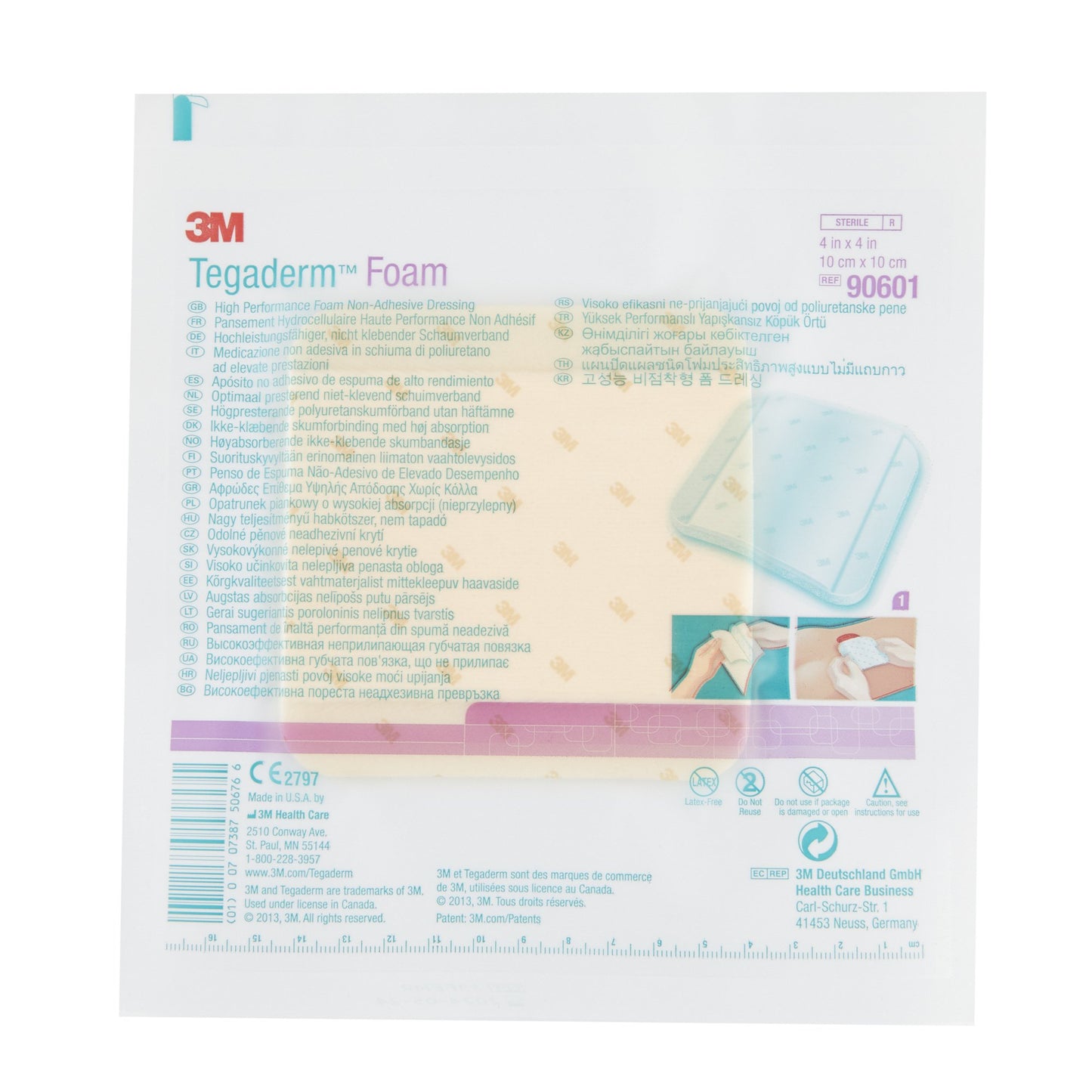 3M™ Tegaderm™ High Performance Nonadhesive without Border Foam Dressing, 4 x 4 Inch 1/EACH -90601