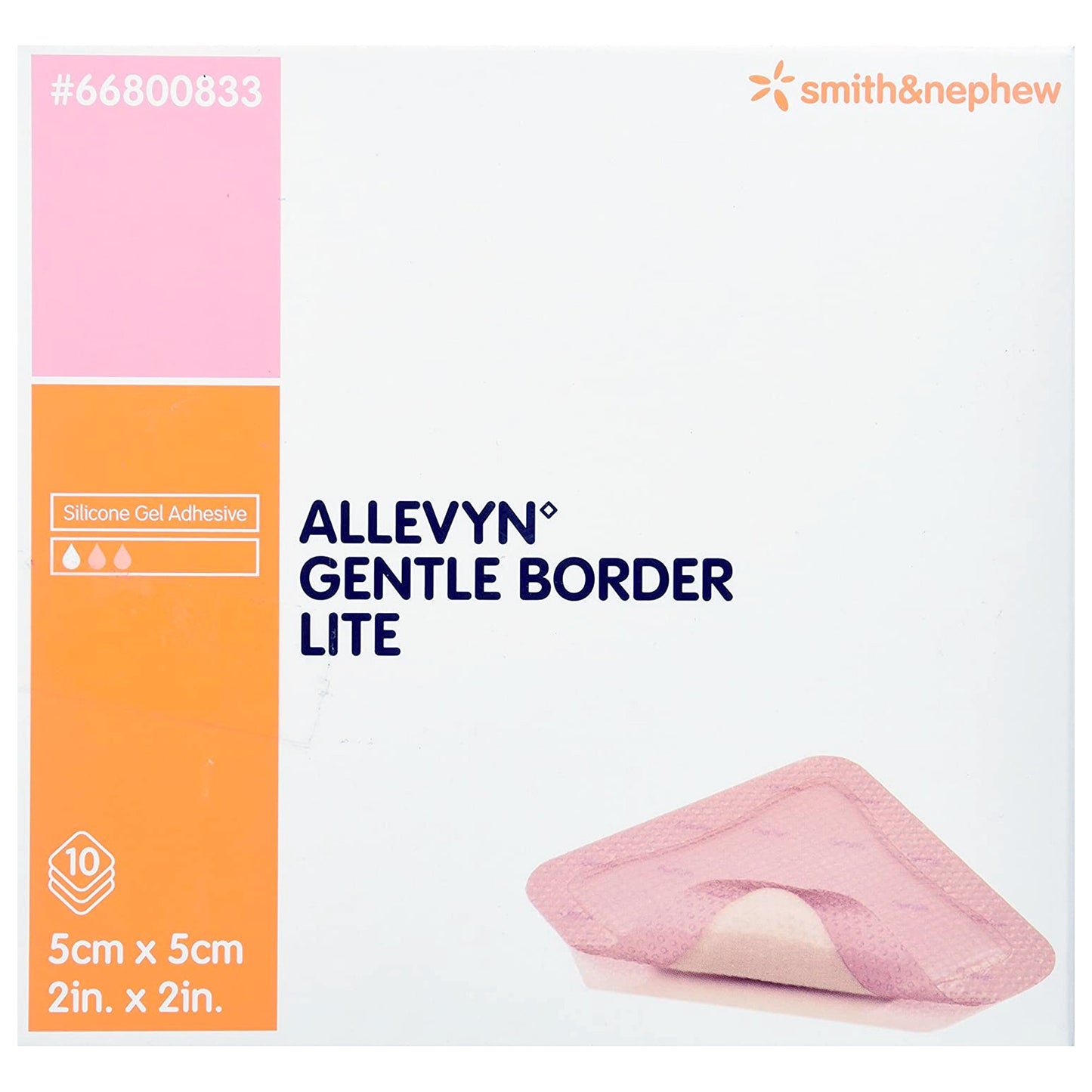 Allevyn™ Gentle Border Lite Silicone Gel Adhesive with Border Thin Silicone Foam Dressing, 2 x 2 Inch 1/EACH -66800833