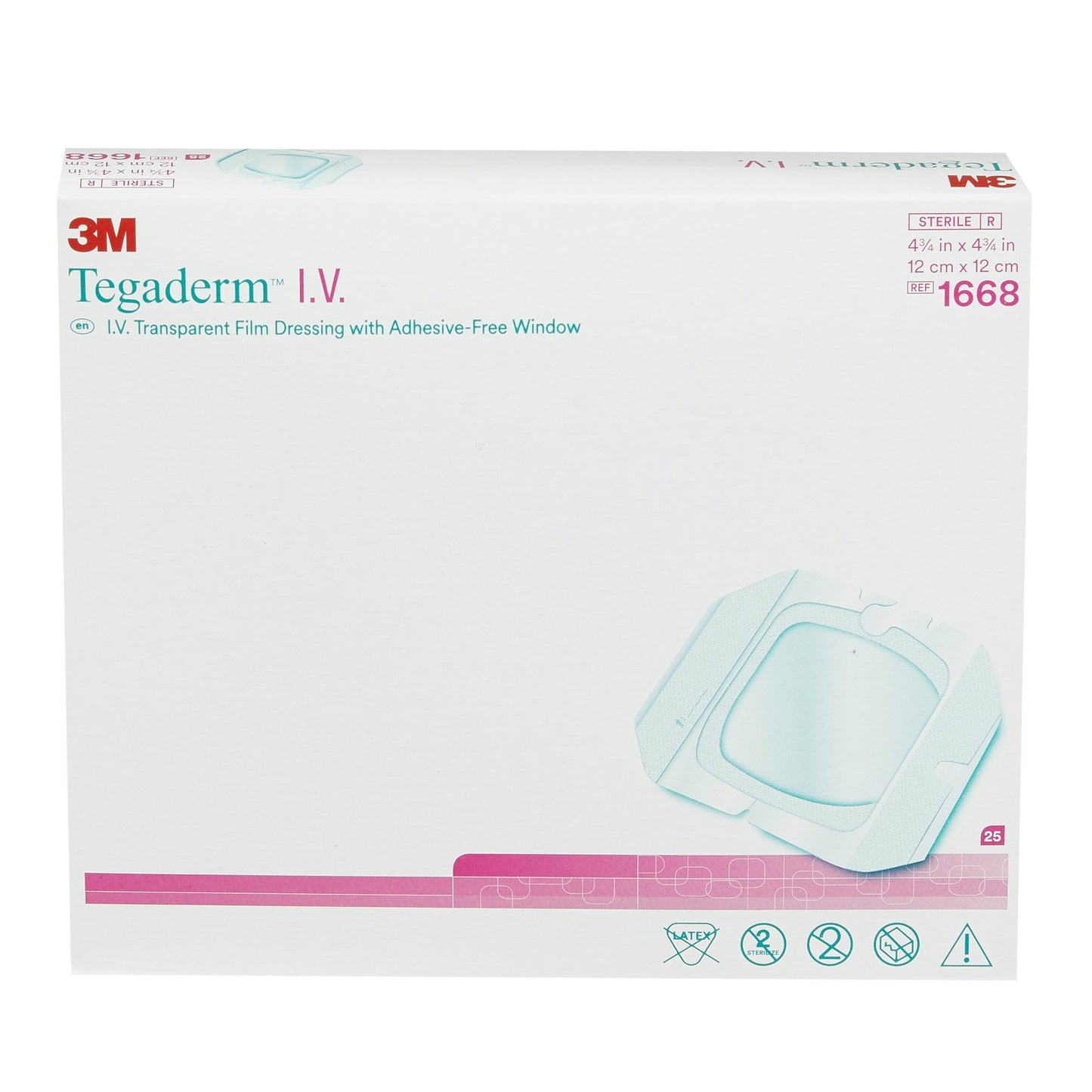 3M™ Tegaderm™ I.V. Transparent Film Dressing with Adhesive-Free Window, 4x 4 Inch 1/BOX -1668