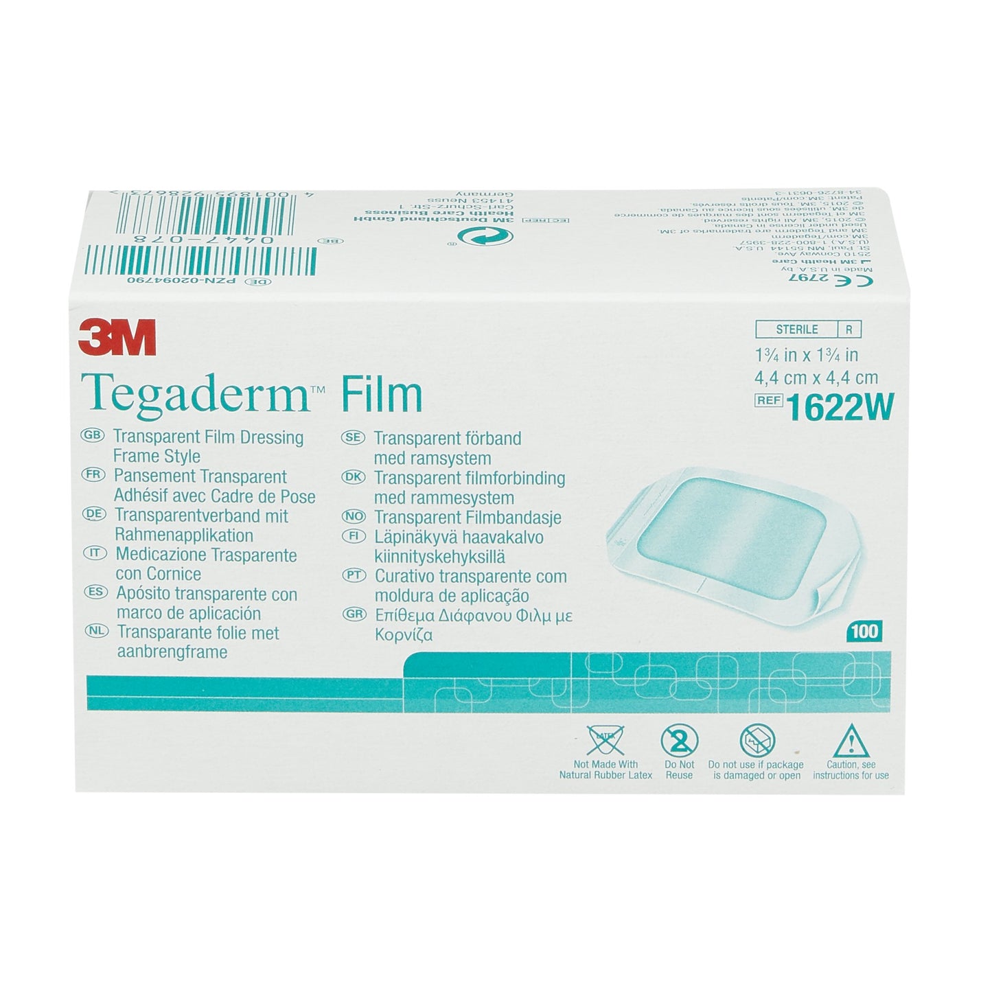 3M™ Tegaderm™ Transparent Sterile Film Dressing, 1-3/4 x 1-3/4 Inch 100/BOX -1622W