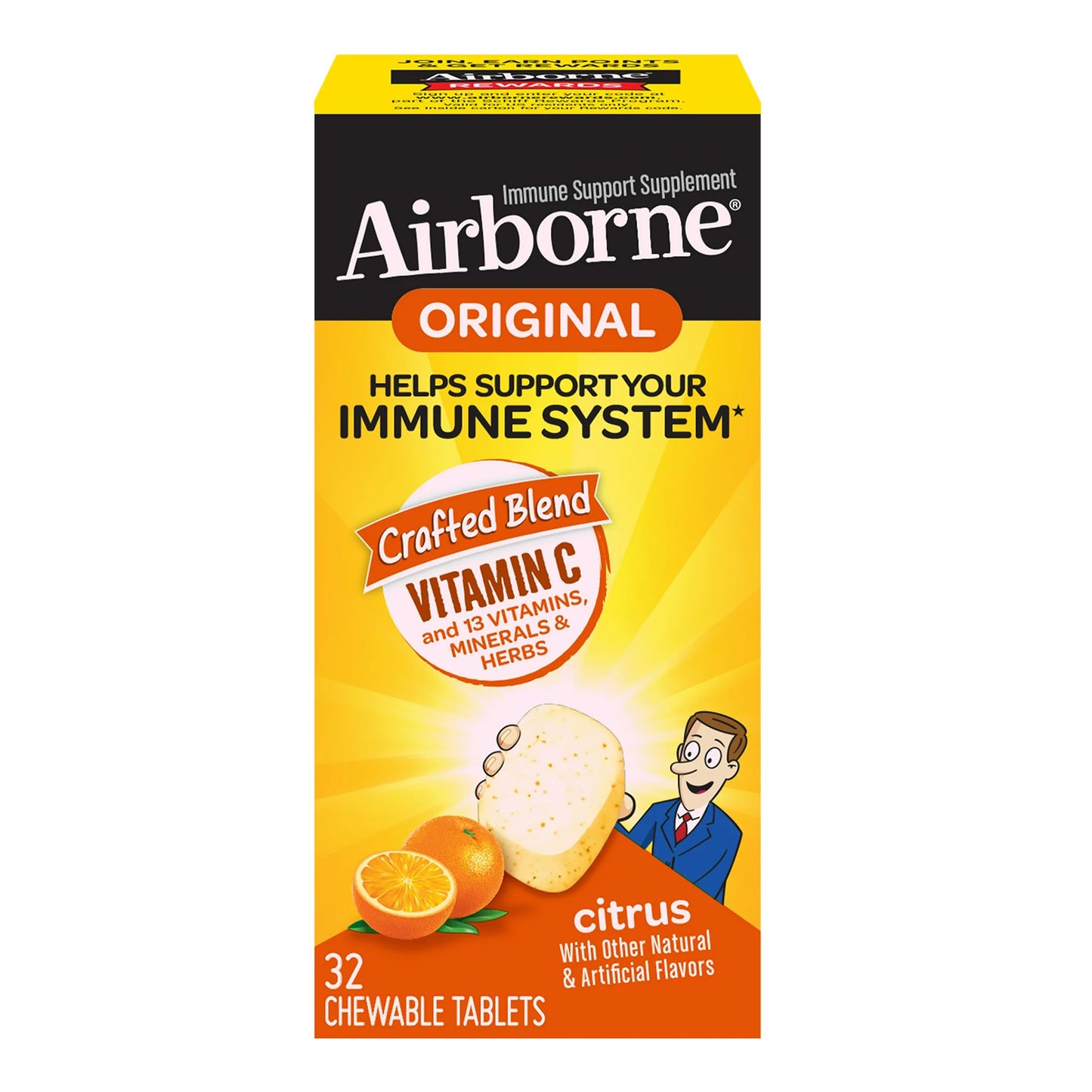 Airborne Original Immune Support Supplement Chewable Tablets Citrus 1/BOTTLE -64786520334