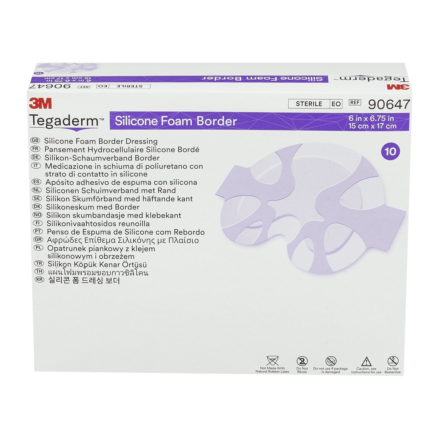 3M™ Tegaderm™ Silicone Foam Dressing, 6 x 6-3/4 Inch Sacral 10/BOX -90647