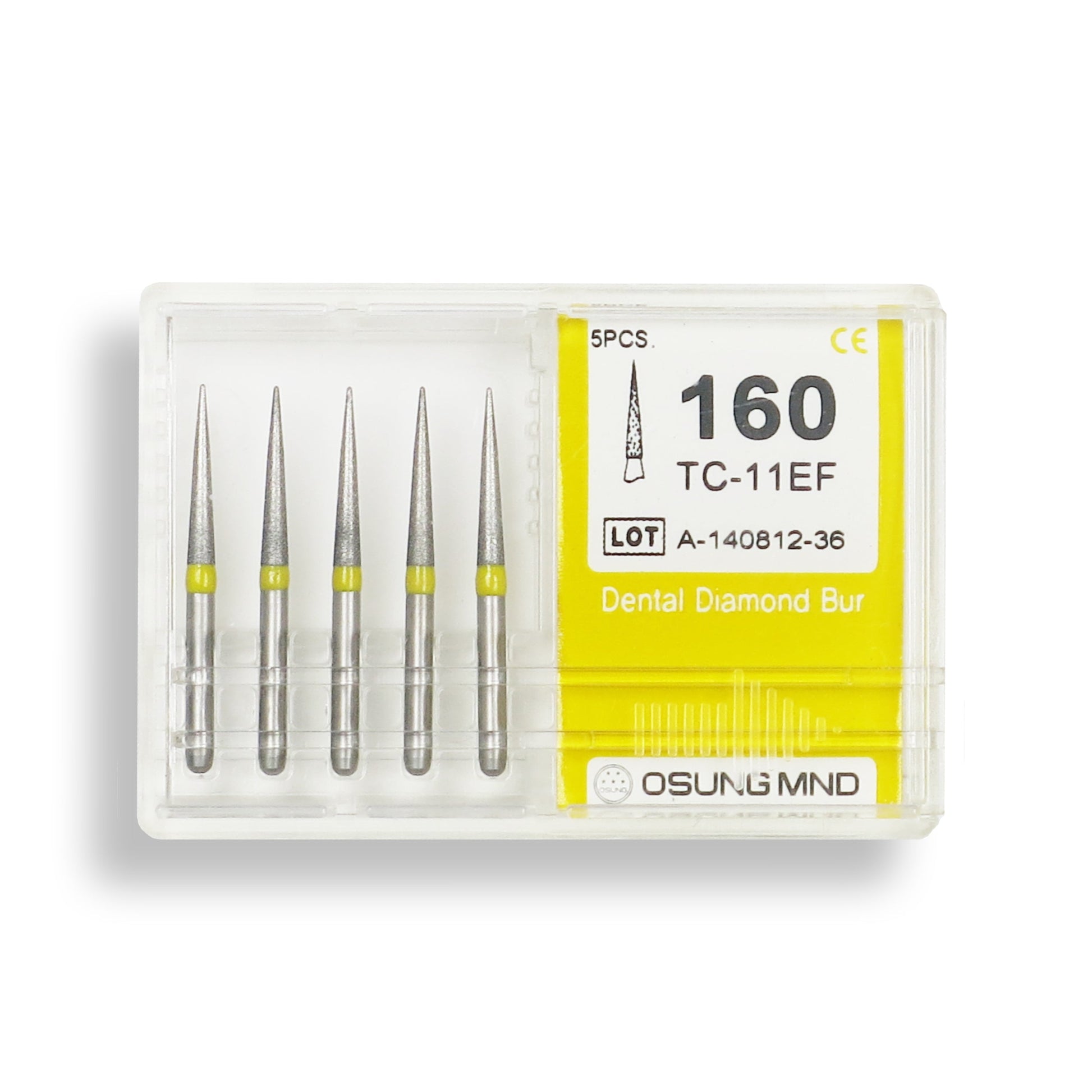 Conical Pointed, Slender 1.6 mm Dia. Extra Fine Grit Diamond Bur 5 per pack. 164.16EF1 - Osung USA