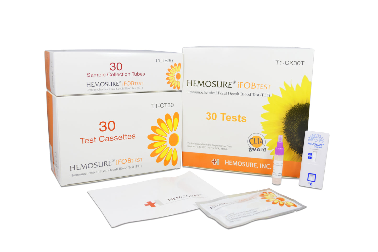 Hemosure Fecal Occult Blood (iFOB or FIT) Colorectal Cancer Screening Test Kit 1/BOX -T1-CK30T