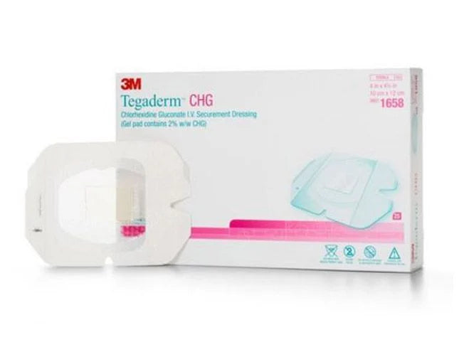 3M™ TEGADERM™ CHG CHLORHEXIDINE GLUCONATE IV SECUREMENT DRESSING. DRESSING IV TEGADERM CHG4X4.75 25/BX 4BX/CS, CASE - BriteSources