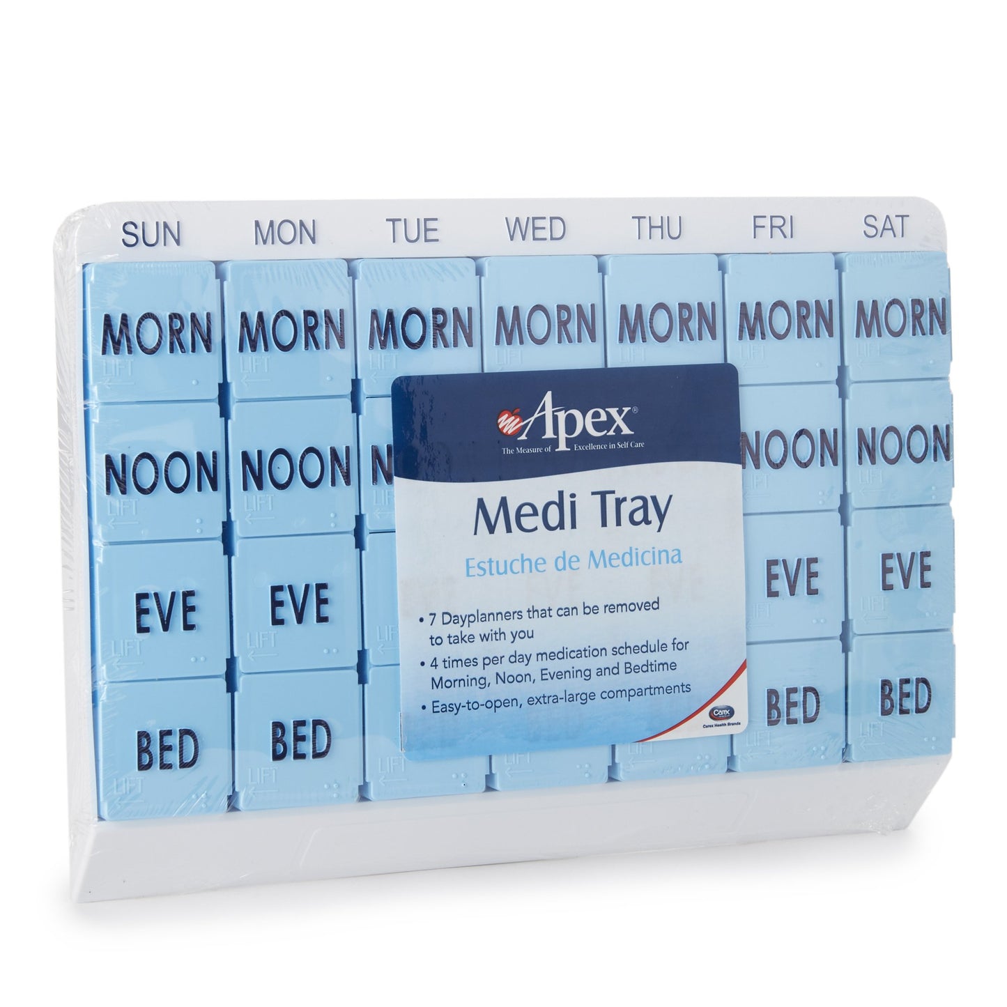 Apex Medi Tray Pill Organizer, Days of the Week / Morn, Noon, Eve, Bed 1/EACH -70027L