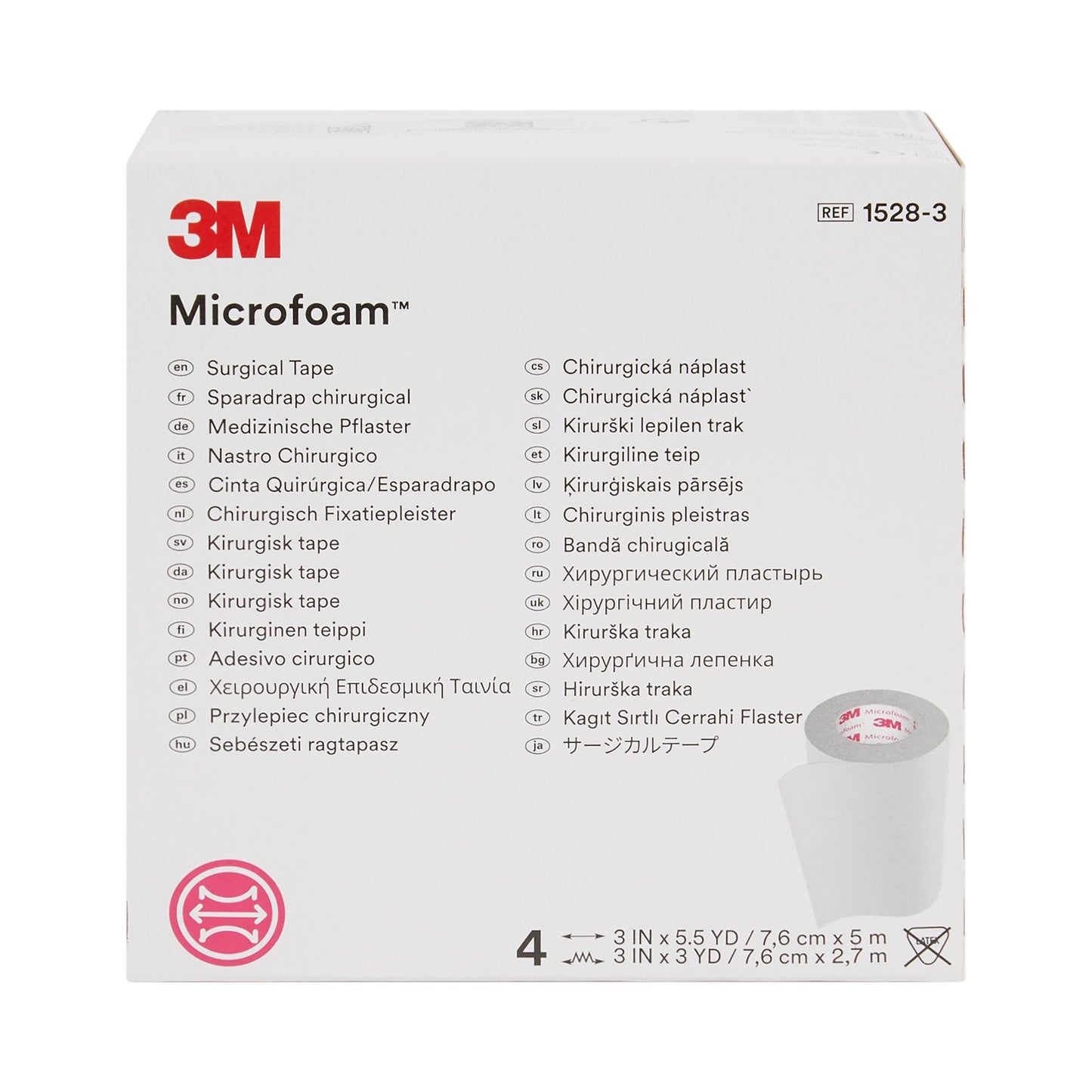 3M™ Microfoam™ Foam / Acrylic Adhesive Medical Tape, 3 Inch x 5-1/2 Yard, White 1/ROLL -1528-3