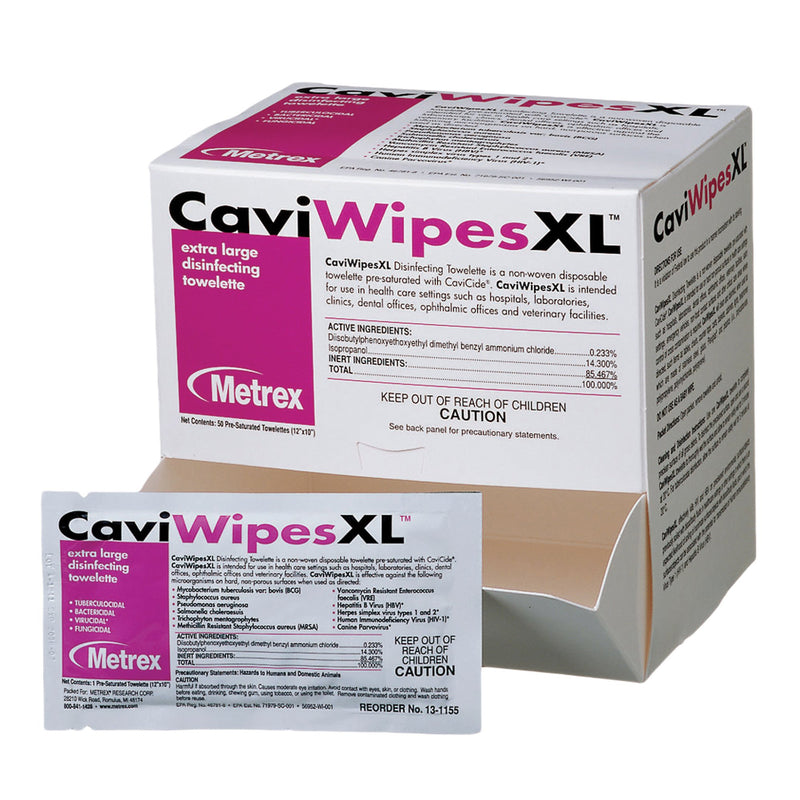 Metrex CaviWipes Surface Disinfectant Alcohol-Based Wipes, Non-Sterile, Disposable, Alcohol Scent, Individual Packet, 10 X 12 Inch 1/EACH -13-1155